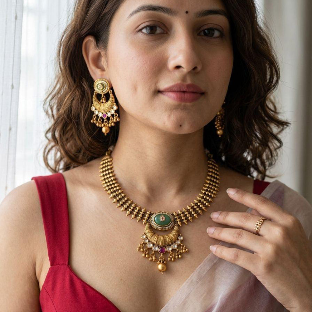 Jewel Addiction Designer Pota Stone And Beads Necklace Set
