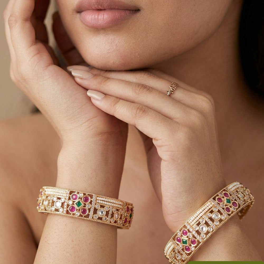 Jewel Addiction Royal Pota Stone And Pearl Openable Bangles Set