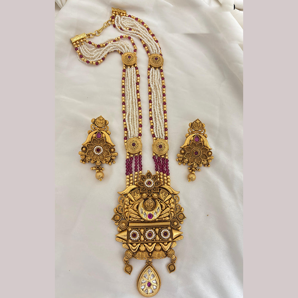Jewel Addiction Ethnic Pota Stone And Pearl Long Necklace Set