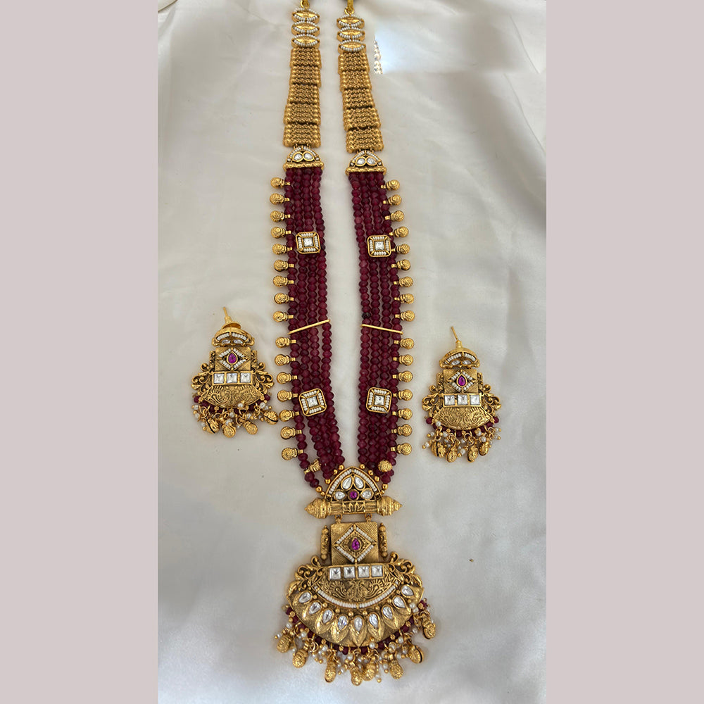 Jewel Addiction Ethnic Pota Stone And Pearl Long Necklace Set