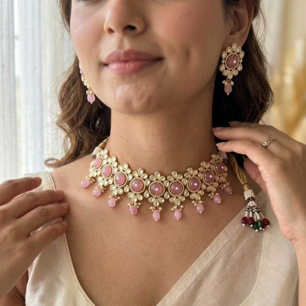 Jewel Addiction Polki Kundan Stone And Beads Choker Necklace Set