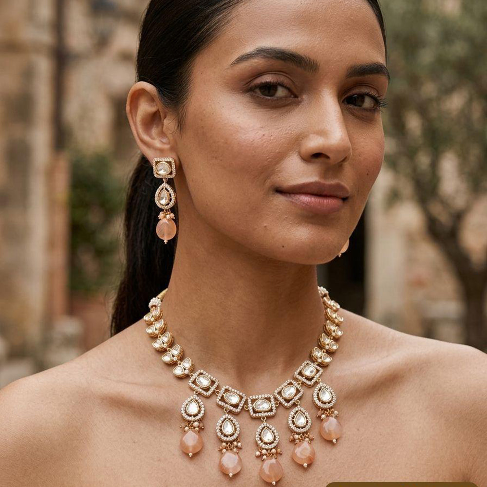 Jewel Addiction Classic Polki Kundan Stone And Beads Necklace Set