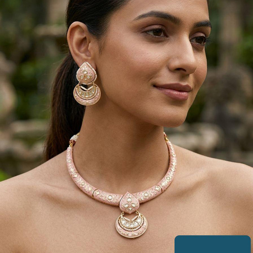 Jewel Addiction Classic Polki Kundan Stone And Pearl Meenakari Necklace Set