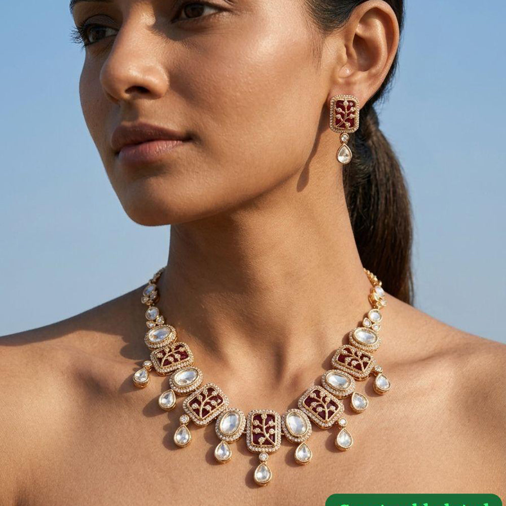 Jewel Addiction Classic Polki Kundan Stone And Pearl Necklace Set