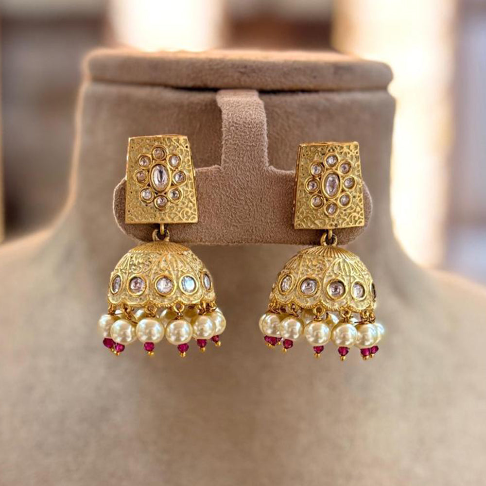 Jewel Addiction Ethnic Polki Kundan Stone And Pearl Meenakari Jhumki Earrings