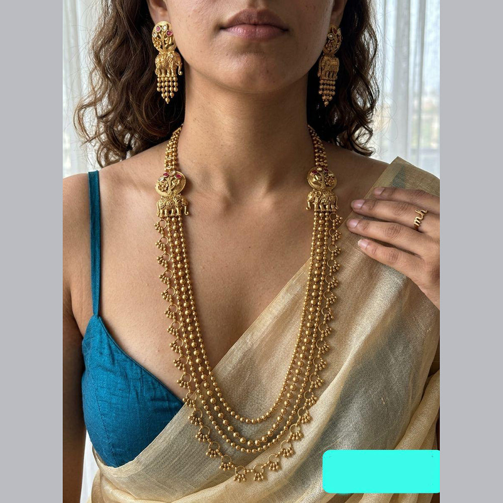Jewel Addiction Ethnic Pota Stone And Pearl Long Necklace Set