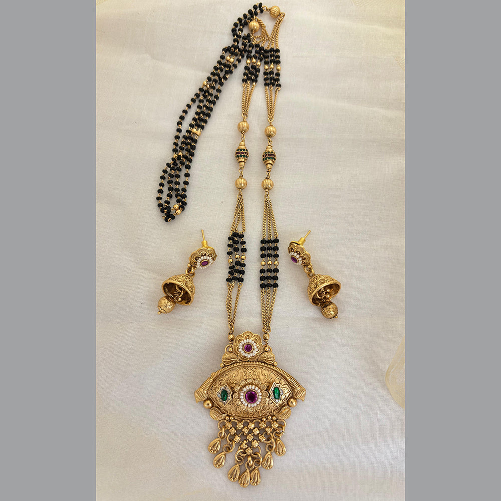 Jewel Addiction Pota Stone And Pearl Designer Black Beads Mangalsutra