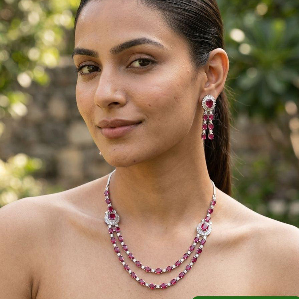 Jewel Addiction Rhodium Plated Classic American Diamond Necklace Set