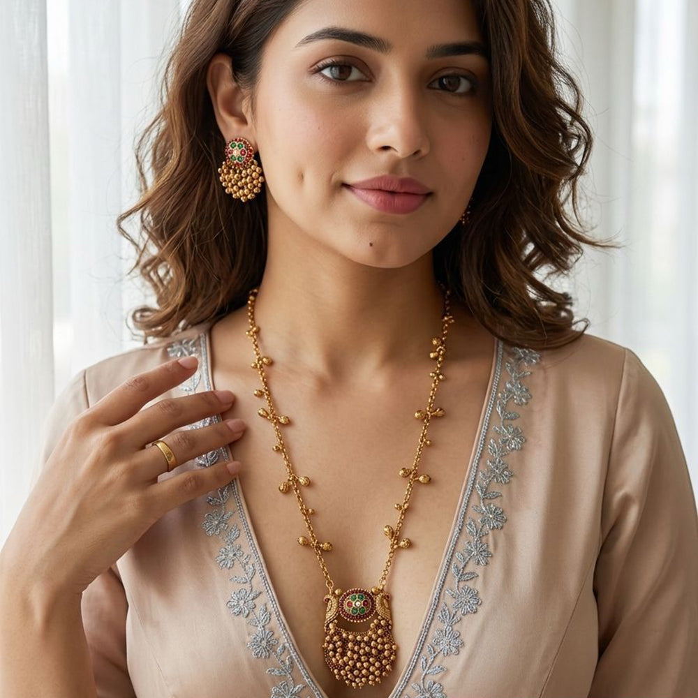 Jewel Addiction Premium Pota Stone And Pearl Necklace Set