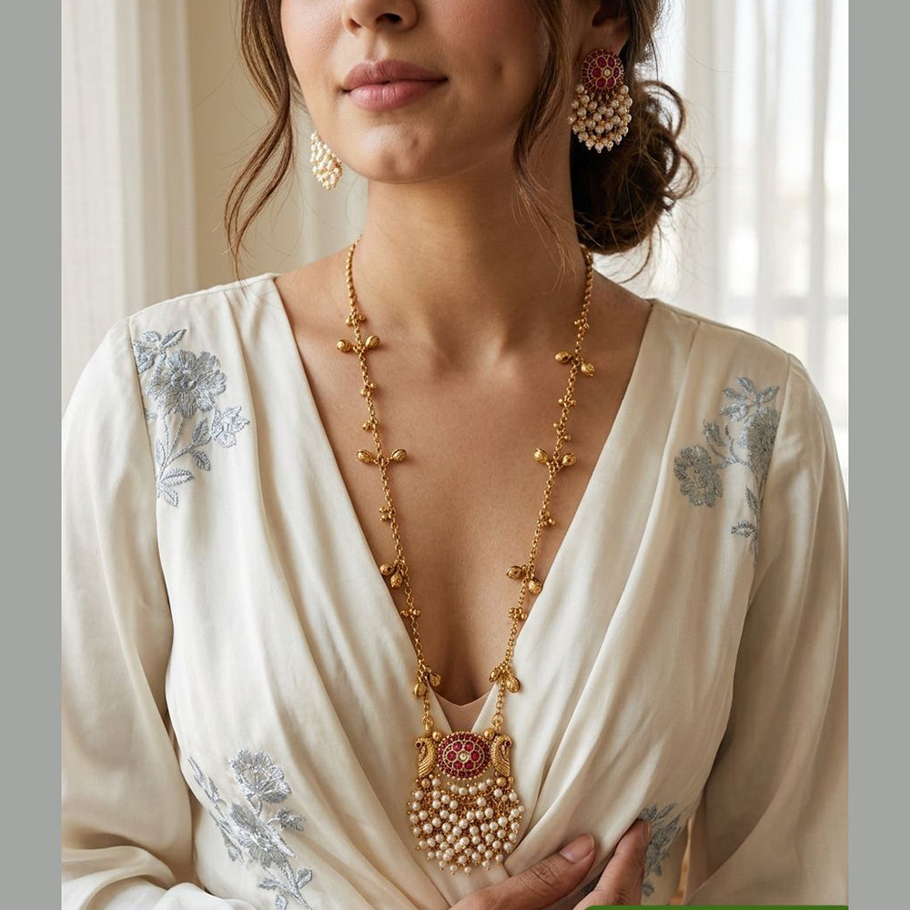 Jewel Addiction Premium Pota Stone And Pearl Necklace Set
