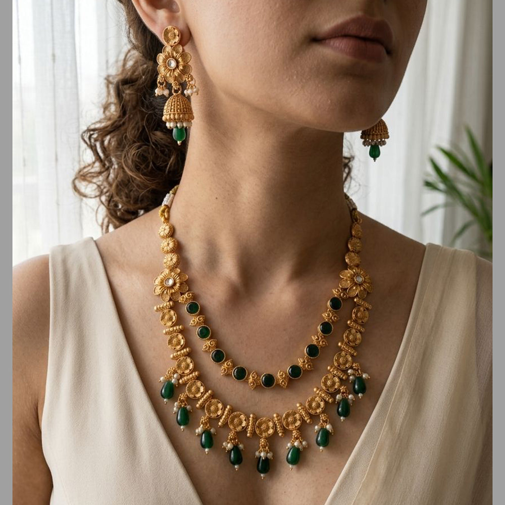 Jewel Addiction Premium Pota Stone And Pearl Necklace Set
