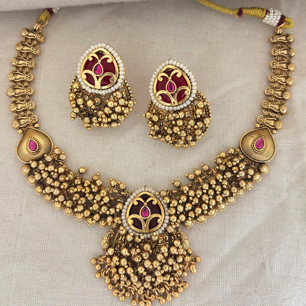 Jewel Addiction Premium Pota Stone And Pearl Necklace Set