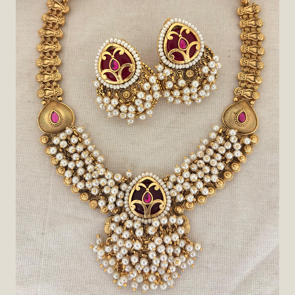 Jewel Addiction Premium Pota Stone And Pearl Necklace Set