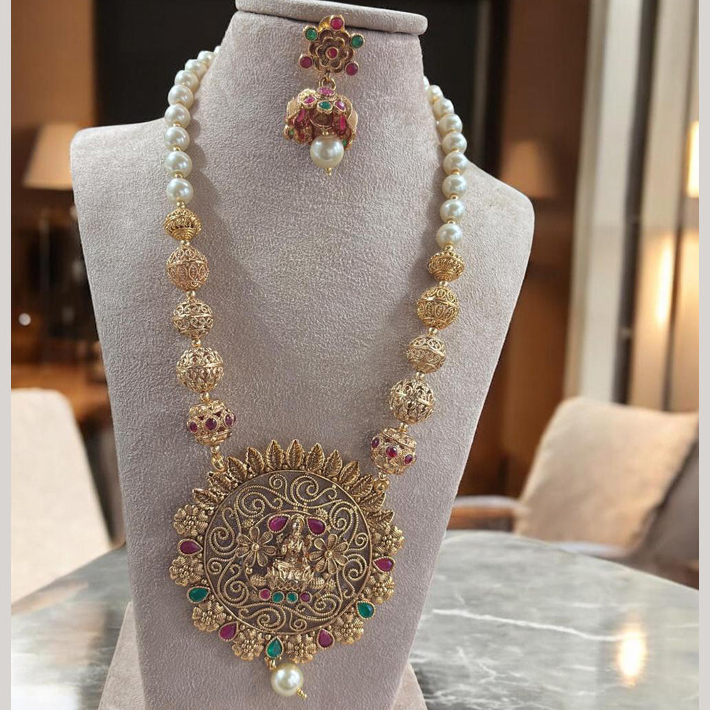 Jewel Addiction Traditional Pota Stone And Beads Temple Long Necklace Set
