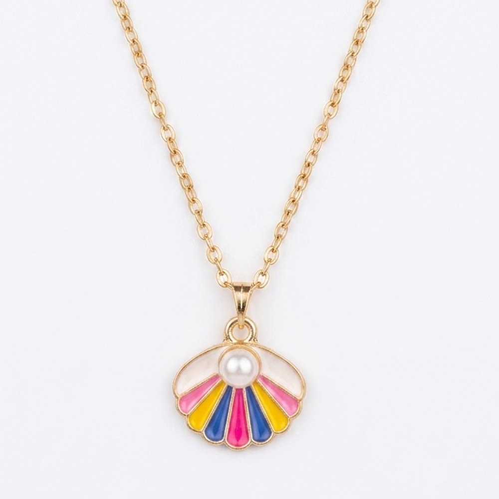 Urthn Trendy Meenakari Shell And Pearl Chain Pendant For Women/ Girls (Pack of 12)