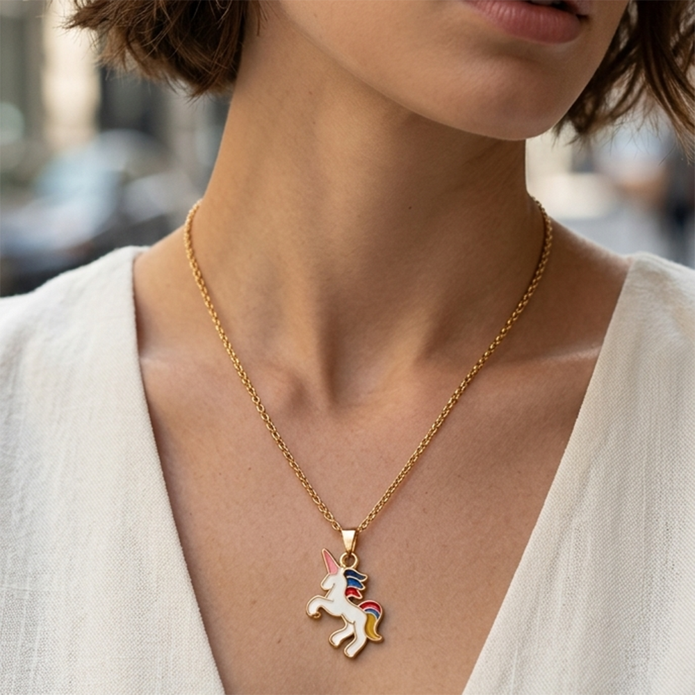Urthn Fantasy Unicorn Meenakari Chain Pendant For Women/ Girls
