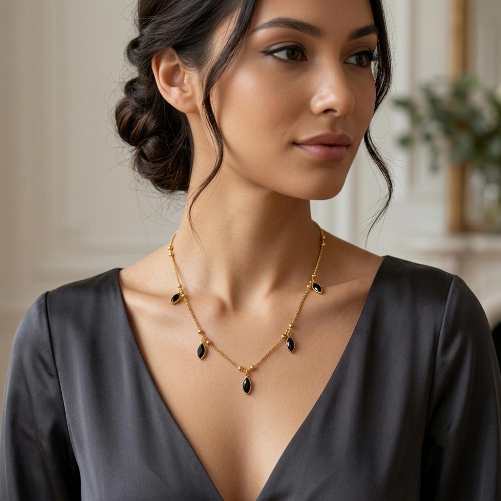 Urthn Minimal Gold Chain Necklace with Crystal Drop Charms (Set of 3)