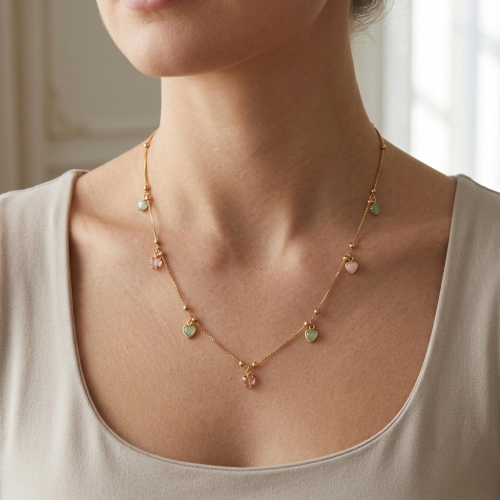 Urthn Minimal Gold Chain Necklace with Crystal Drop Charms (Set of 3)
