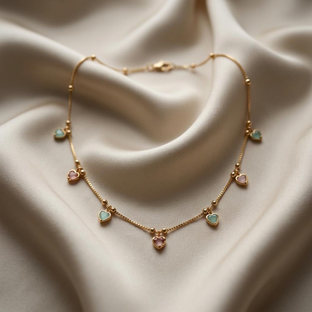 Urthn Minimal Gold Chain Necklace with Crystal Drop Charms (Set of 3)