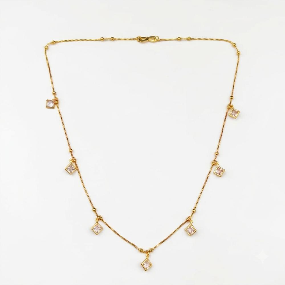Urthn Minimal Gold Chain Necklace with Crystal Drop Charms (Set of 3)