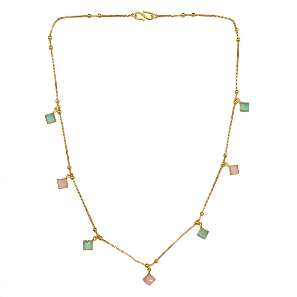 Urthn Minimal Gold Chain Necklace with Crystal Drop Charms (Set of 3)