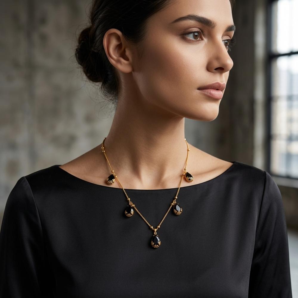 Urthn Minimal Gold Chain Necklace with Crystal Drop Charms (Set of 3)
