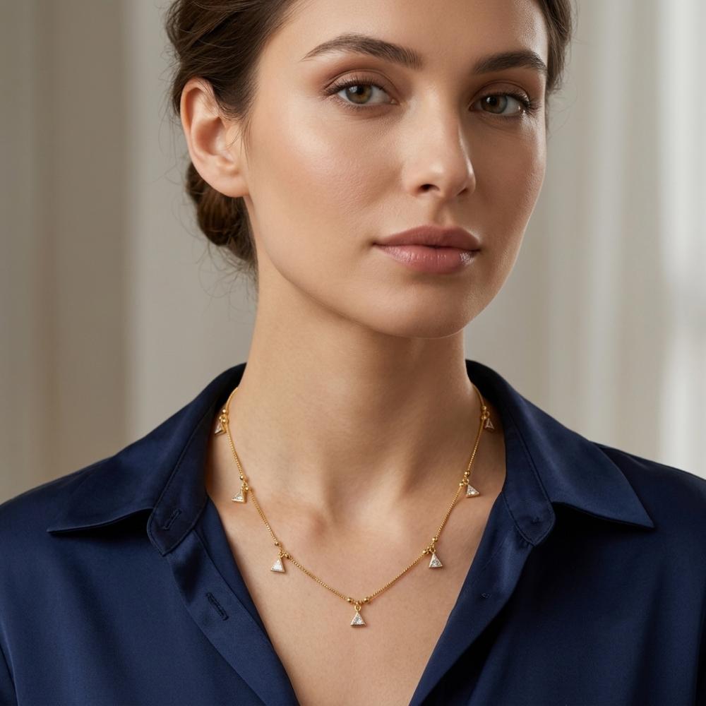 Urthn Minimal Gold Chain Necklace with Crystal Drop Charms (Set of 3)