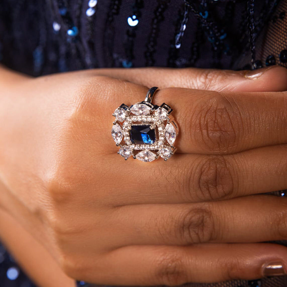 BK Fashion Silver Plated AD Stone Finger Rings