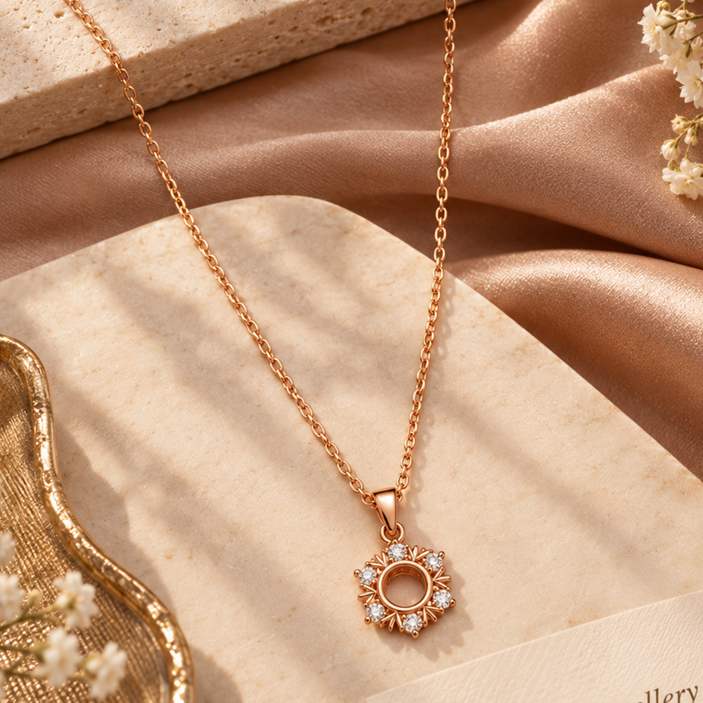 Urthn Stylish Rose Gold Plated Floating American Diamond Pendant Necklace(Pack of 3)
