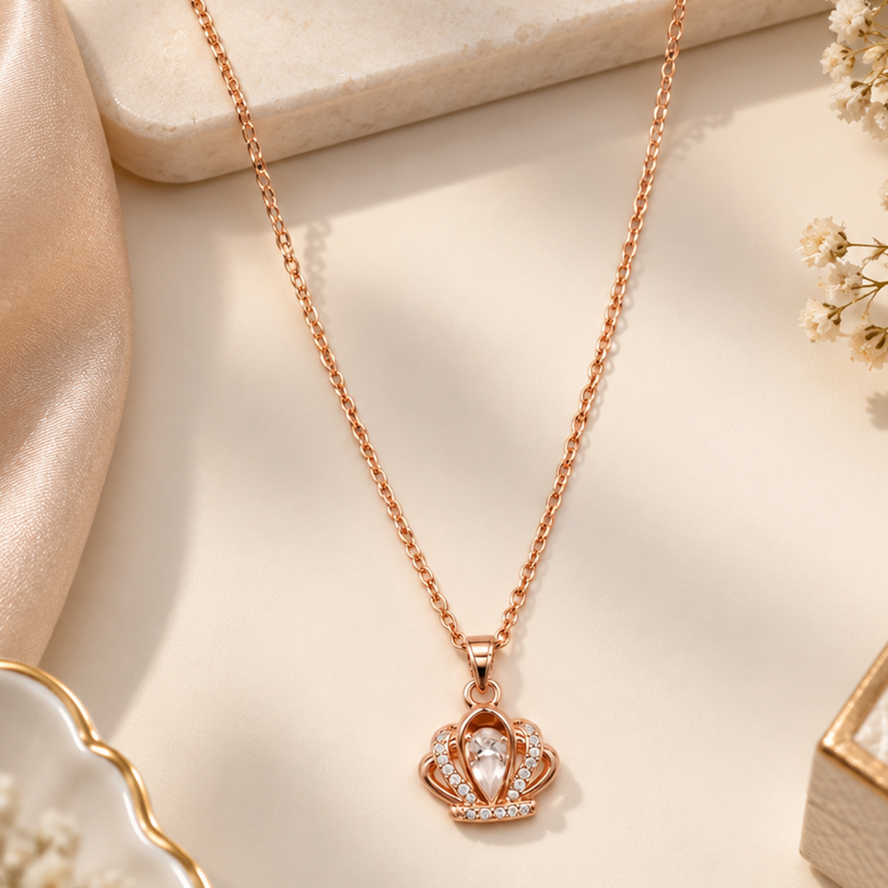 Urthn Stylish Rose Gold Plated Floating American Diamond Pendant Necklace(Pack of 3)