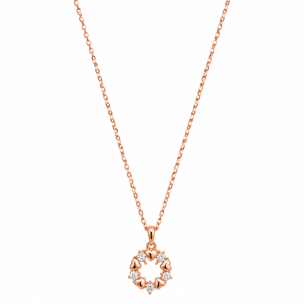 Urthn Stylish Rose Gold Plated Floating American Diamond Pendant Necklace(Pack of 3)