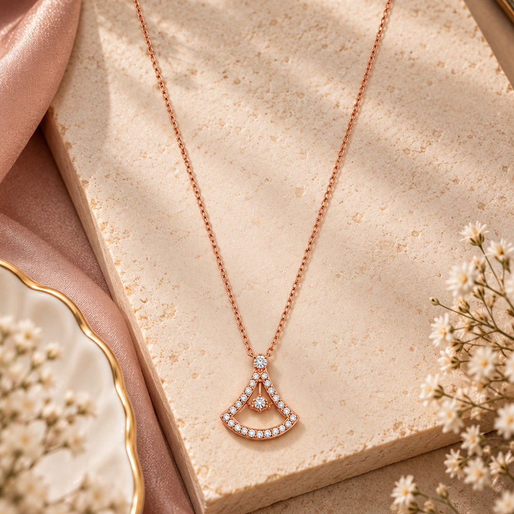 Urthn Chic American Diamond Rose Gold Plated Chain Necklace