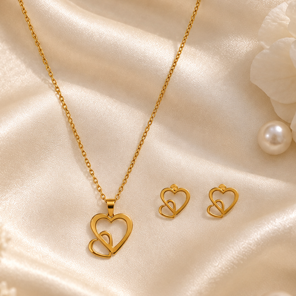 Urthn Anti Tarnish Chain Necklace with Heart Pendant & Matching Earrings for Women(Pack Of 6)