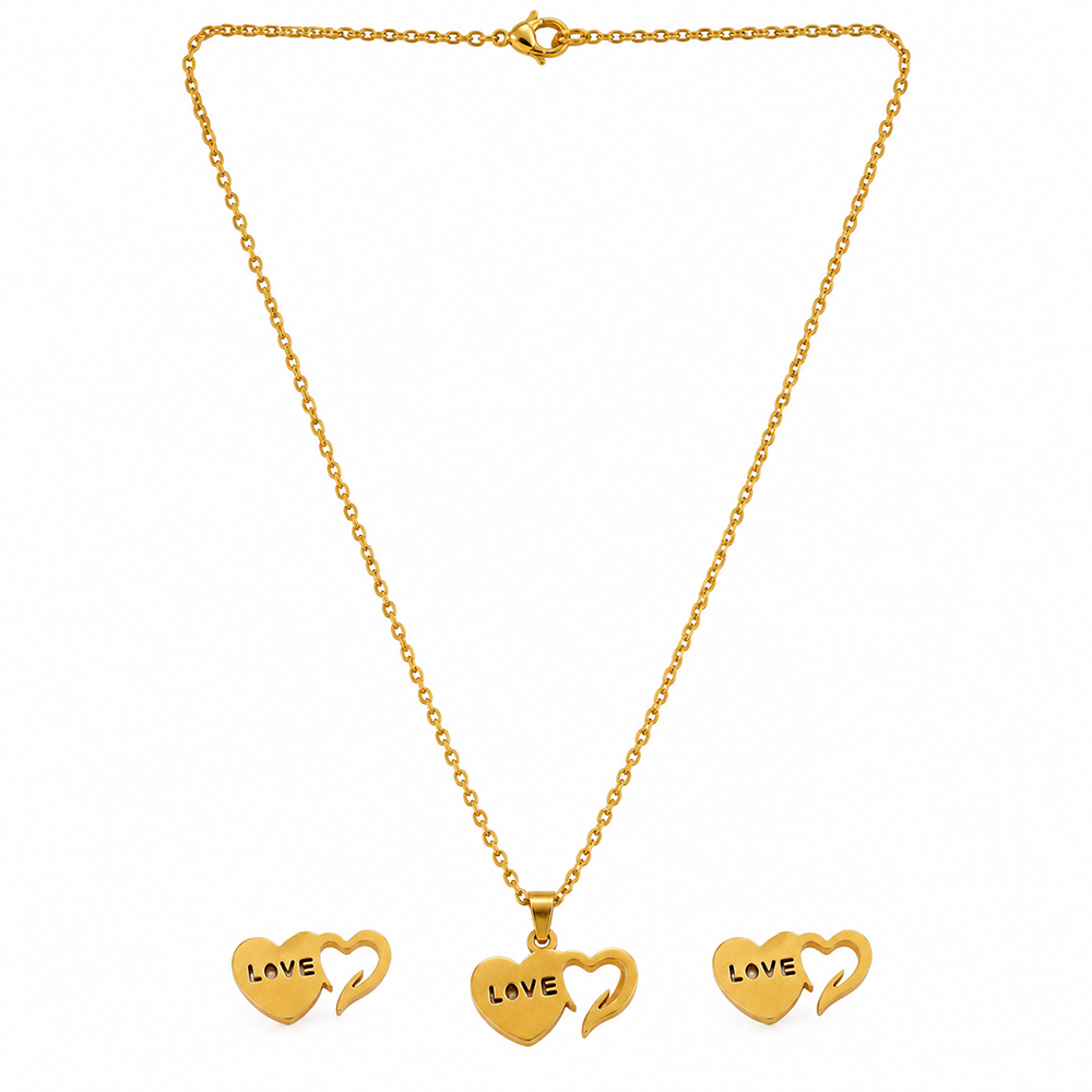 Urthn Beautiful Anti Tarnish Heart With Love Pendant Necklace with Matching Earrings for Party Wear(Pack Of 6)