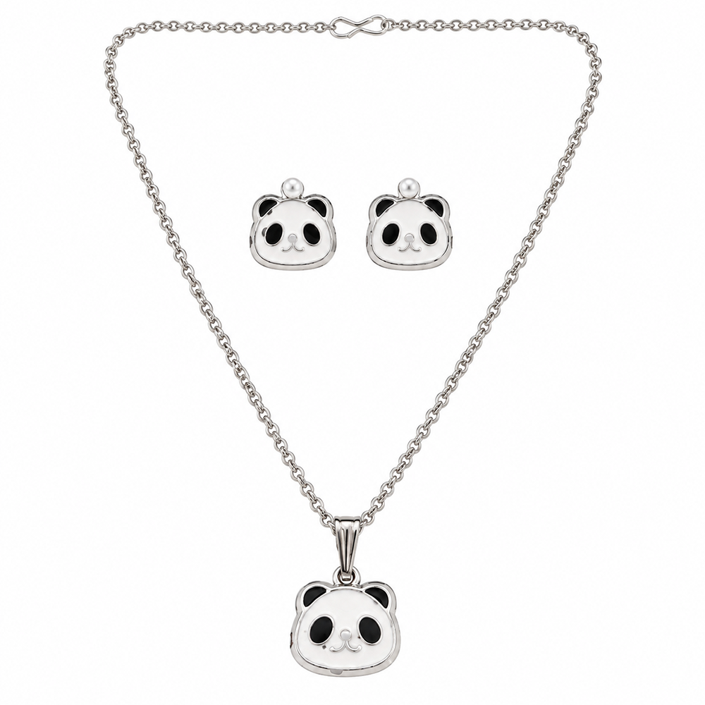 Urthn Glamorous Silver Plated Panda Shape Pendant with Matching Earrings Jewellery for Women(Pack Of 12)