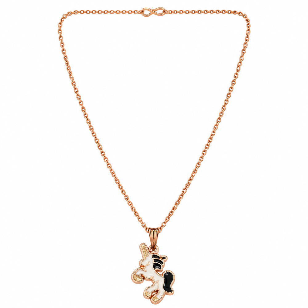 Urthn Fashionable Rose Gold Plated Unicorn Shape Pendant Chain Necklace for Women(Pack Of 12)