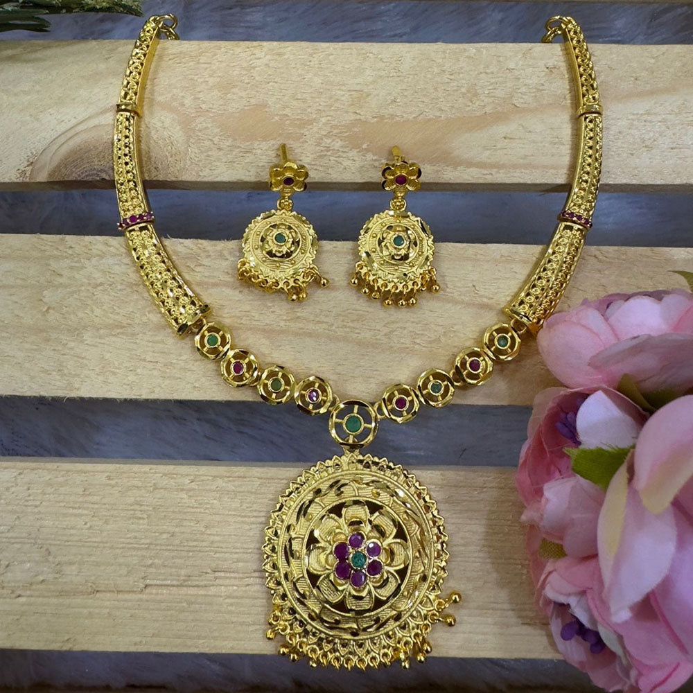 Spargz Gold Plated Metal & Stone Necklace Set - Designer Women's Jewelry - View #3