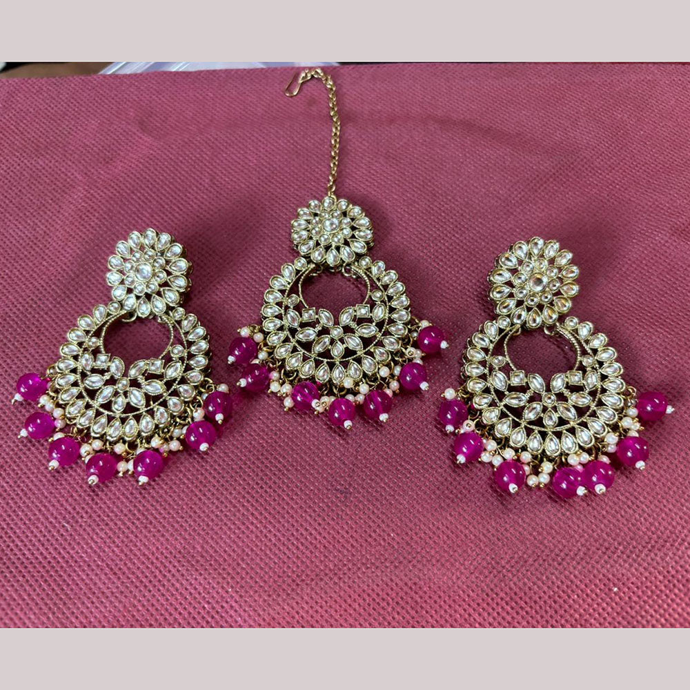 JCM Jewellery Gold Plated Kundan Stone And Pearls Dangler With Maangtikka