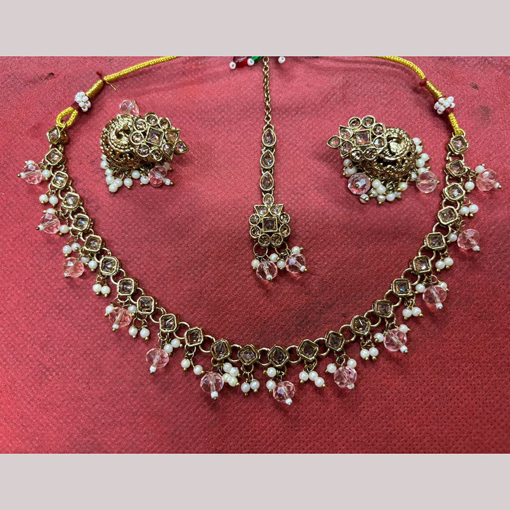 JCM Jewellery Gold Plated Crystal Stone And Pearls Beads Necklace Set