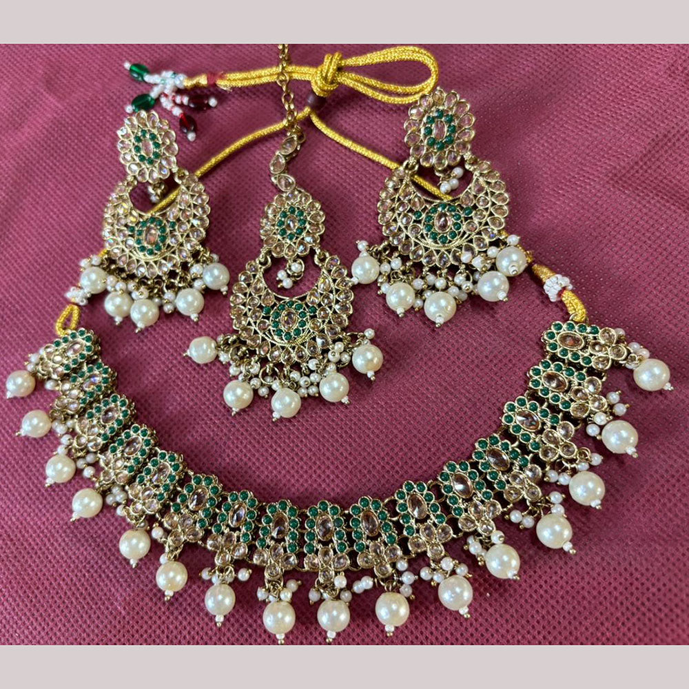 JCM jewellery Gold Plated Crystal Stone And Pearls Beads Necklace Set