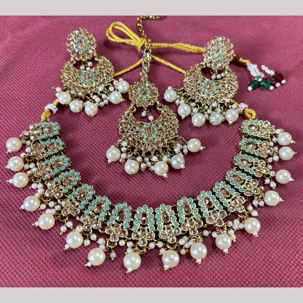 JCM jewellery Gold Plated Crystal Stone And Pearls Beads Necklace Set