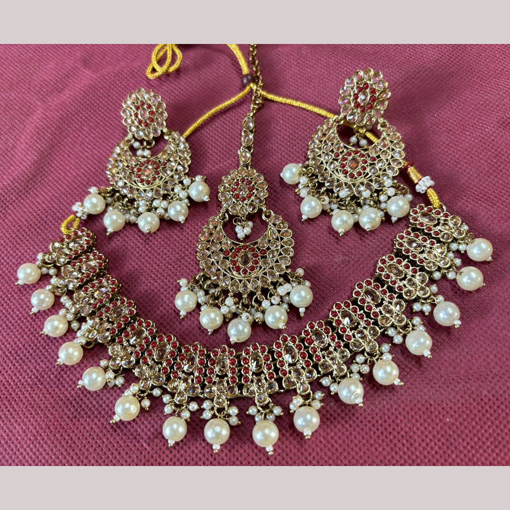 JCM jewellery Gold Plated Crystal Stone And Pearls Beads Necklace Set