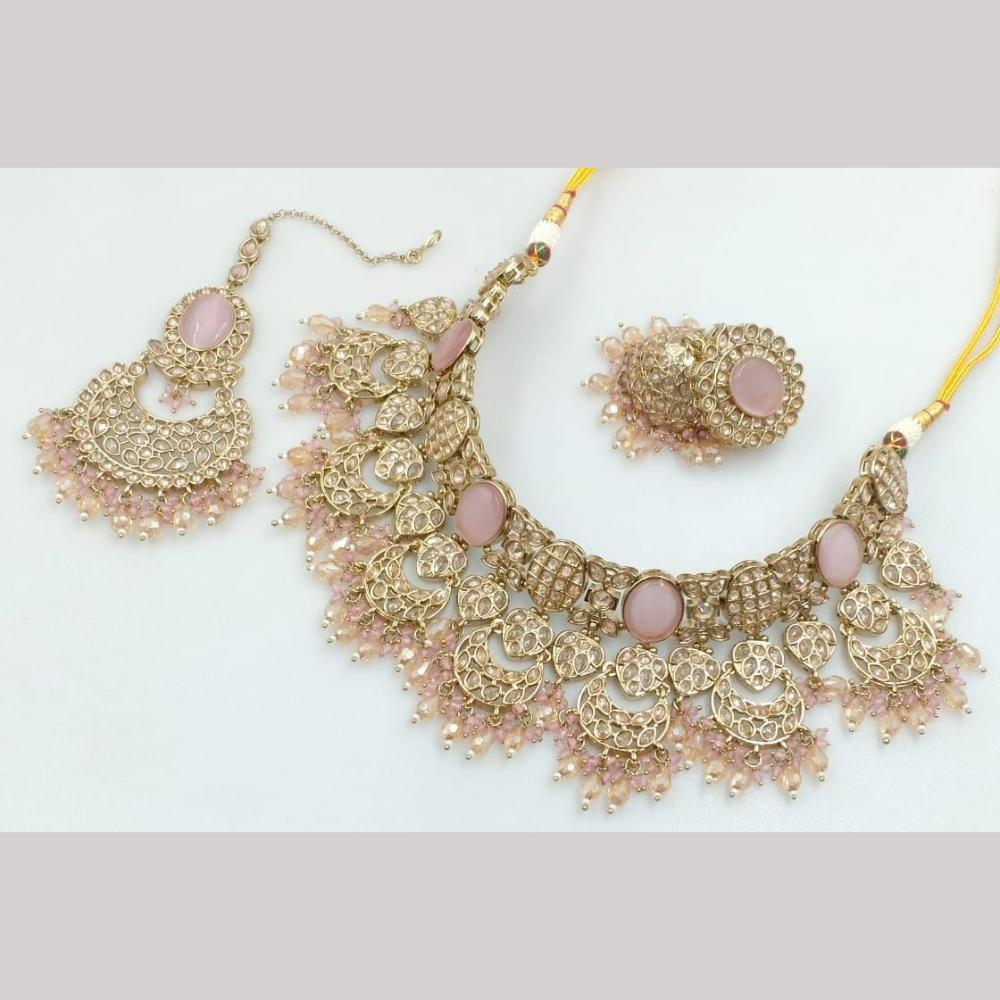 JCM Gold Plated Crystal Stone And Beads Choker Necklace Set