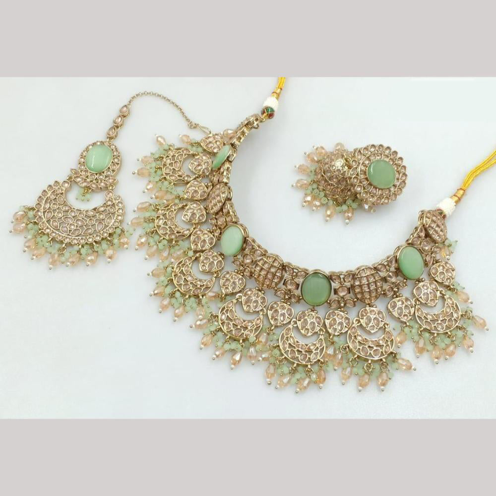 JCM Gold Plated Crystal Stone And Beads Choker Necklace Set