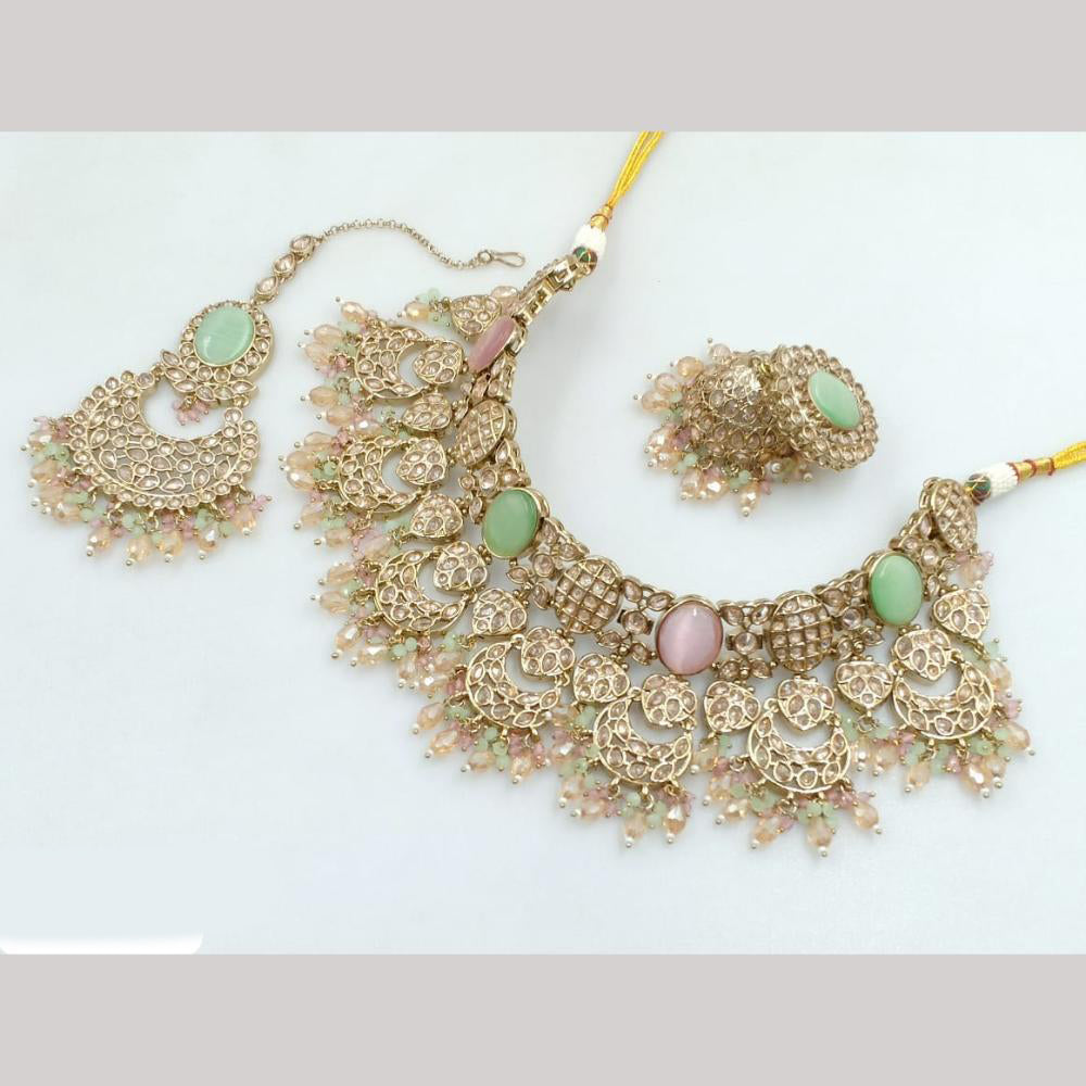 JCM Gold Plated Crystal Stone And Beads Choker Necklace Set