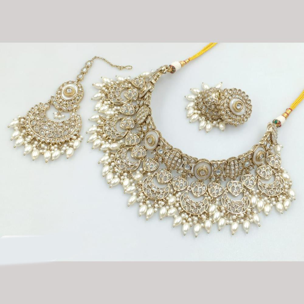 JCM Gold Plated Crystal Stone And Beads Choker Necklace Set