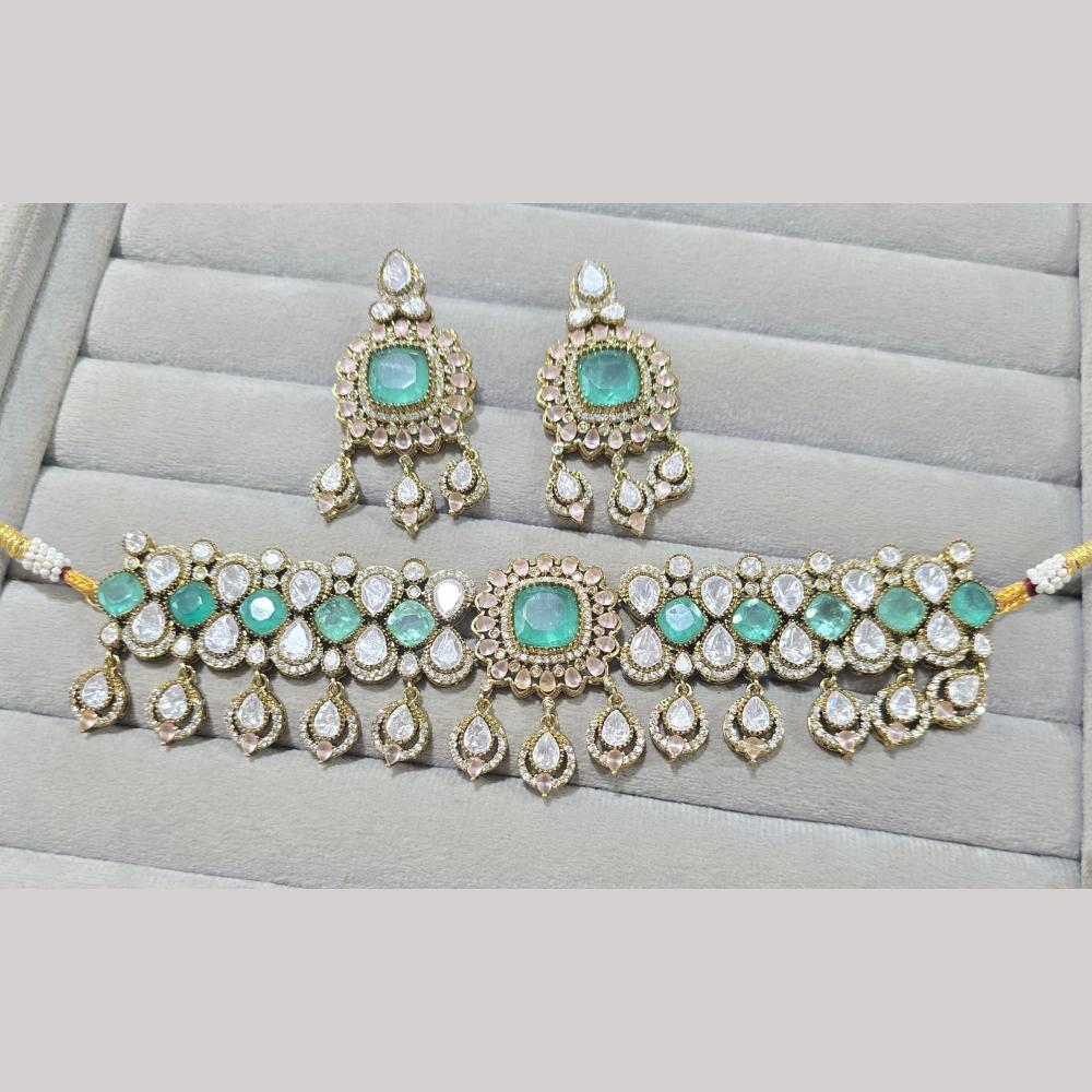 JCM Gold Plated Polki Kundan Stone Choker Necklace Set