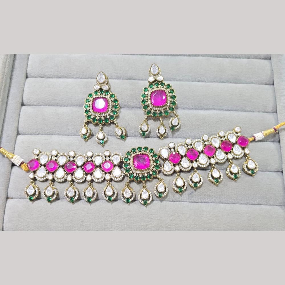 JCM Gold Plated Polki Kundan Stone Choker Necklace Set