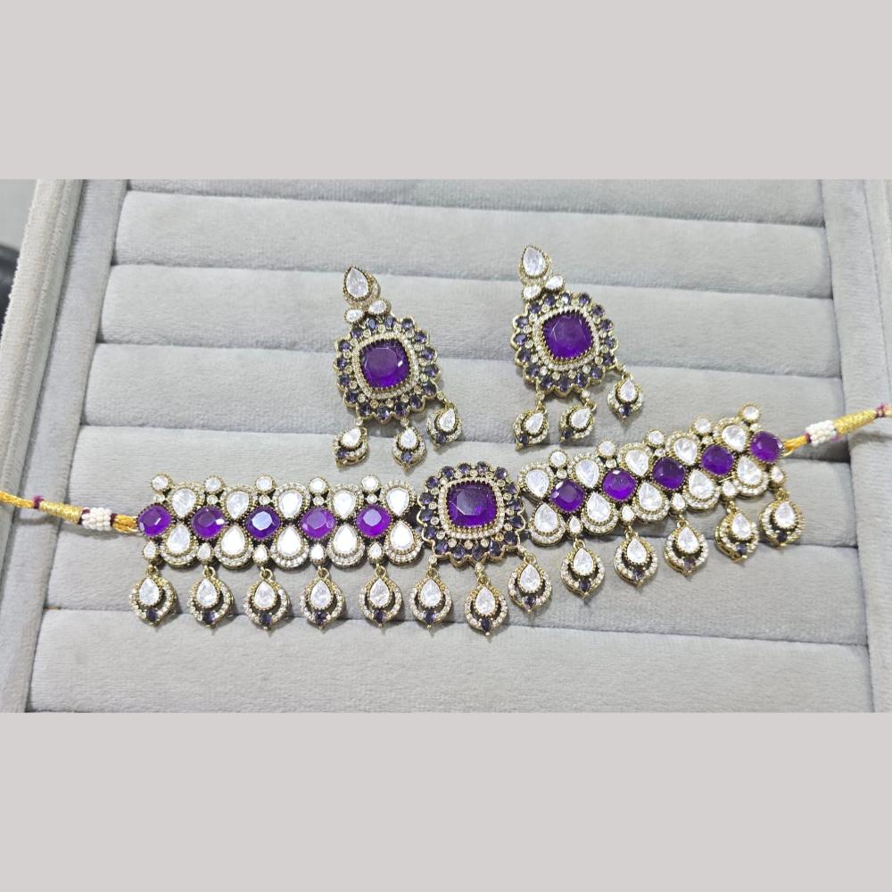 JCM Gold Plated Polki Kundan Stone Choker Necklace Set
