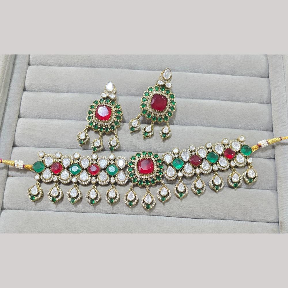 JCM Gold Plated Polki Kundan Stone Choker Necklace Set